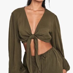 Boohoo Cheesecloth Tie Front Top